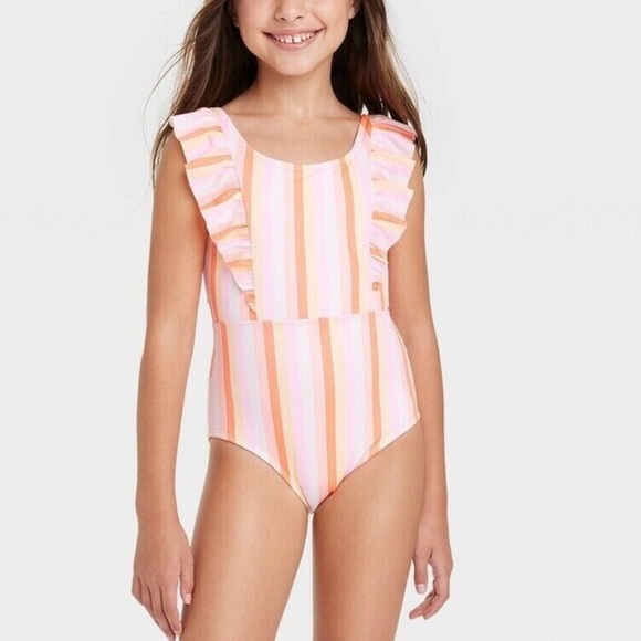 Girls' Retro Rainbow One Piece Swimsuit - Cat & Jack ️ Size XL (14) NWOT - Picture 2 of 8